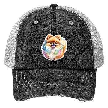 Discover Pomeranian Watercolor Trucker Hats
