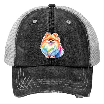 Discover Pomeranian Watercolor Trucker Hats