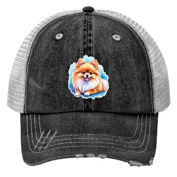 Discover Pomeranian Watercolor Trucker Hats