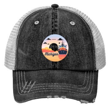 Discover Michigan Boat with Sunset Trucker Hats