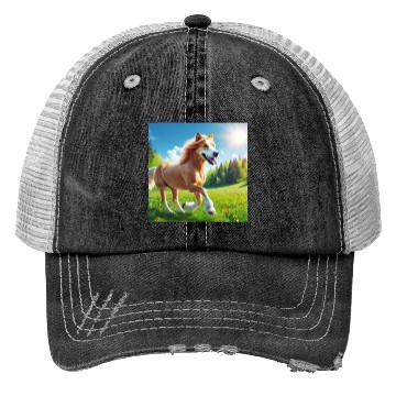 Discover The golden retriever-horse Trucker Hats