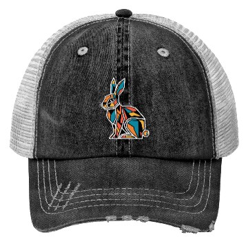 Discover Geometric Farm Animal Graphic Rabbit Vibrant Trucker Hats