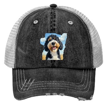 Discover Bernedoodle Field Nature Bernedoodle Watercolor Trucker Hats