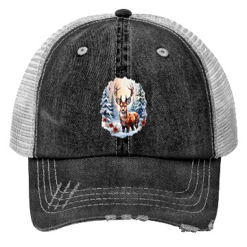 Discover Christmas Deer with Poinsettia and Snow Trucker Hats