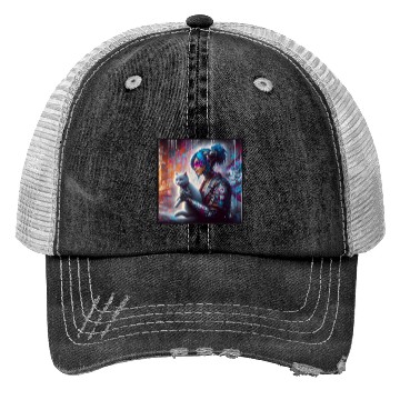 Discover Cat Lady (Cyberpunk) Street Art v1 Trucker Hats