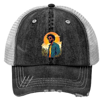 Discover Stylish Man in Sunglasses with Sunset Trucker Hats