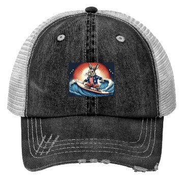Discover Stars & Stripes Surfer Bunny Trucker Hats