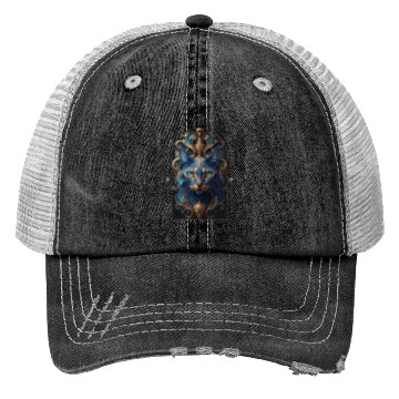Discover Elegant stylish blue and gold cat face Trucker Hats