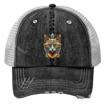 Discover Elegant stylish black and gold cat face Trucker Hats