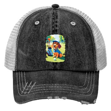 Discover Dachshund Dog Playing Golf Funny Design Trucker Hats
