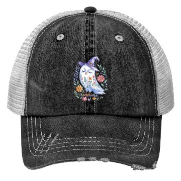 Discover Halloween Owl with Floral Witch Hat Trucker Hats