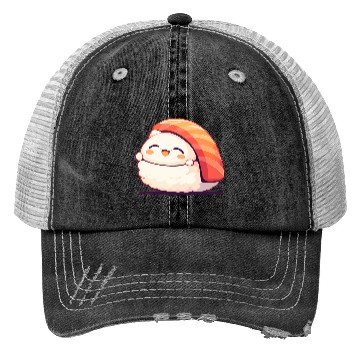 Discover Kawaii White Cat Salmon Nigiri Sushi Trucker Hats