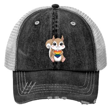 Discover Cute Squirrel Holding Rainbow Heart LGTBQ Love Trucker Hats
