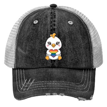 Discover Adorable Chick Holding Rainbow Heart LGTBQ Trucker Hats