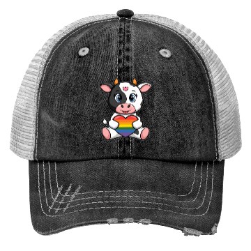 Discover LGTBQ Cow Holding Rainbow Heart Trucker Hats