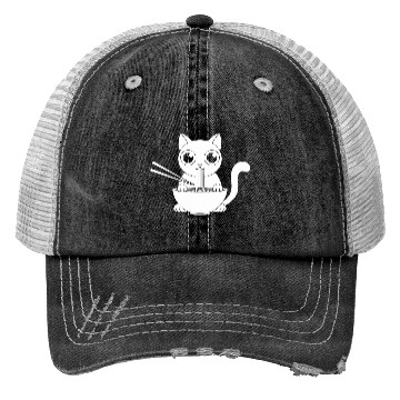 Discover Cute Cat Eating Ramen Kawaii Food Design Trucker Hats