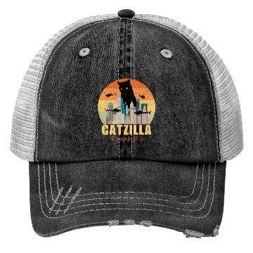 Discover Retro Vintage Catzilla Japanese Cute Cat Lover Trucker Hats
