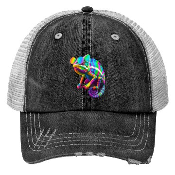 Discover Colorful Chameleon with Sunglasses Trucker Hats