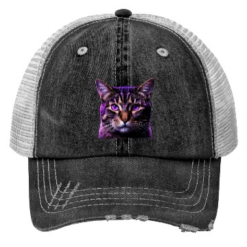 Discover Vivid Lilac-Eyed Tabby Cat Portrait Trucker Hats