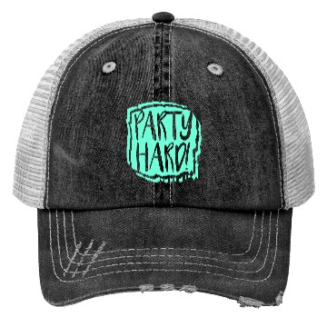 Discover Party Hard Graffiti Spray Drops Stamp Text Slogan Trucker Hats