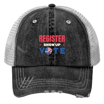 Discover Register Show Up Vote Election Voter Registration Trucker Hats