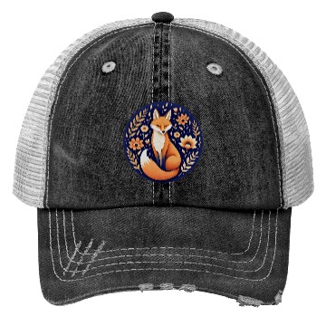 Discover Whimsical Fox with Flowers Art Design Trucker Hats