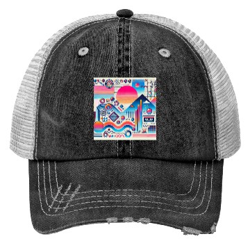 Discover Retro Waves 70s 80s 90s Aesthetic Design Trucker Hats