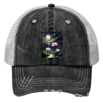 Discover Lotus Blossoms Under the Moonlight Trucker Hats