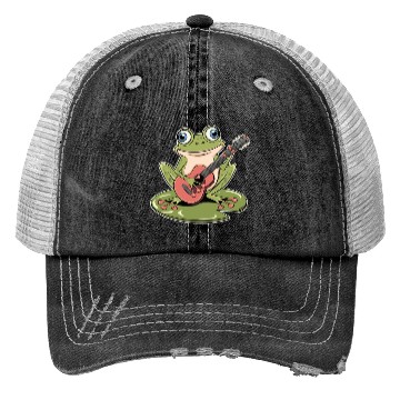 Discover Frog Playing Guitar On Lily Pad Trucker Hats