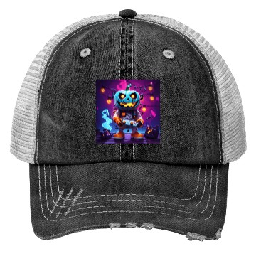 Discover Pumpkin Gamer Halloween Neon Vibes Fun Design Trucker Hats