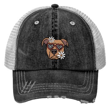 Discover Pitbull Brown Retro Dog Trucker Hats