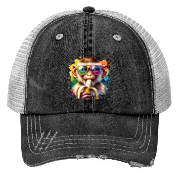 Discover Monkey with sunglasses and banana Trucker Hats