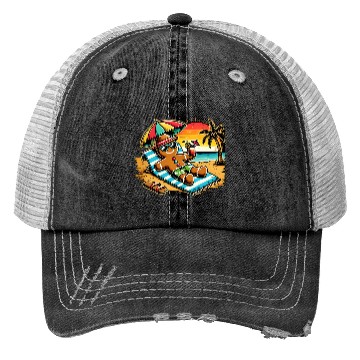 Discover Gingerbread Man Relaxing on the Beach Trucker Hats
