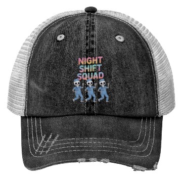 Discover Night Shift Squad Halloween Funny Skeleton Trucker Hats