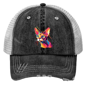 Discover Cat Watercolor Colorful Abyssinian Cat Trucker Hats