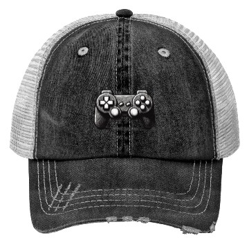 Discover Gamer Controller Cartoon Charcoal Gaming Art 1 Trucker Hats