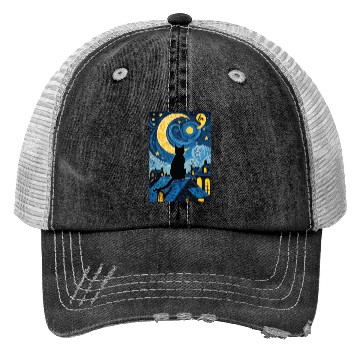 Discover Halloween Starry Night Black Cat Comma La Harris Trucker Hats