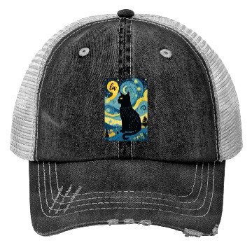 Discover Halloween Starry Night Black Cat Comma La Harris Trucker Hats