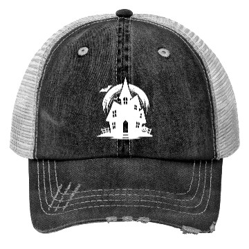 Discover Bat Full Moon Haunted House Halloween Tattoo Trucker Hats