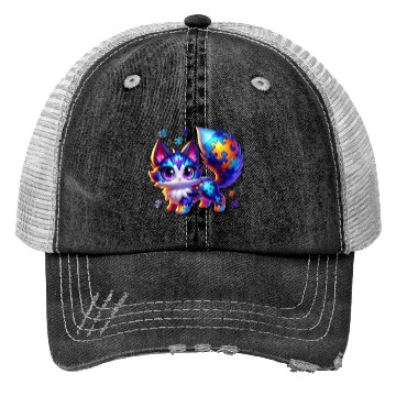 Discover funny cute puzzle fox monster Trucker Hats
