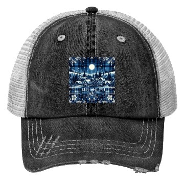 Discover flannel silent night blue and white christmas Trucker Hats