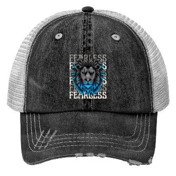 Discover Black Blue Illustrative Fearless Trucker Hats