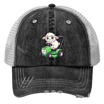 Discover Funny sheep lawn mower farmer lamb grass Trucker Hats