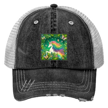 Discover Unicorn, Unicorn butterfly in flower garden design Trucker Hats