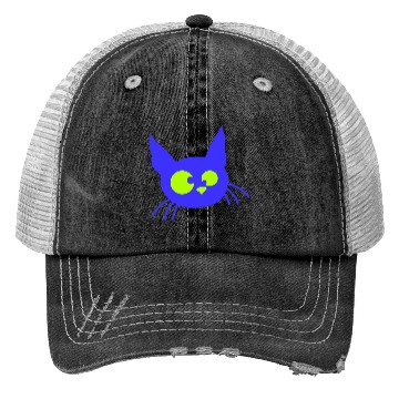 Discover Crazy Cat Squinting Funny Eyes Grimace Fun Cartoon Trucker Hats