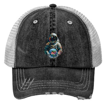 Discover An astronaut holds the planet in his hands Trucker Hats