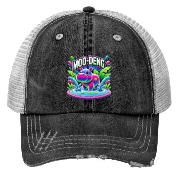 Discover Moo-Deng Hippo Bright Splashy Jungle Cartoon Trucker Hats