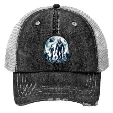 Discover Alien And Bigfoot Sasquatch Moon Trucker Hats