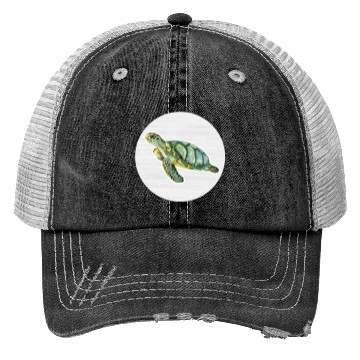 Discover Green Turtle Watercolor Drawing Trucker Hats
