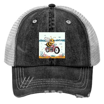 Discover Fun Bee Design Riding a Motorcycle in the Ocean Trucker Hats